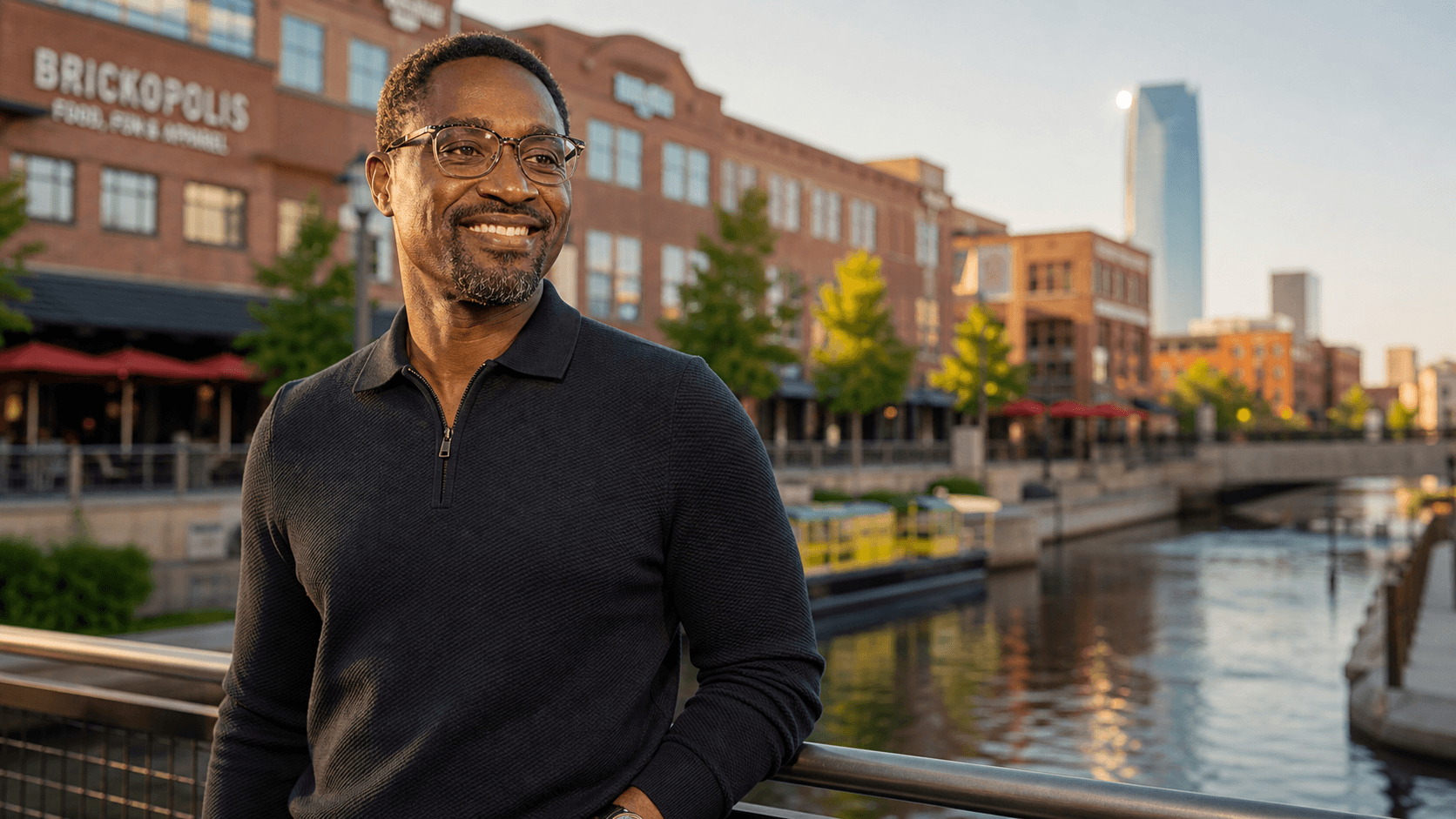 Rudy Larbi, founder and lead developer of JnRLTech, along the Bricktown canal in downtown Oklahoma City