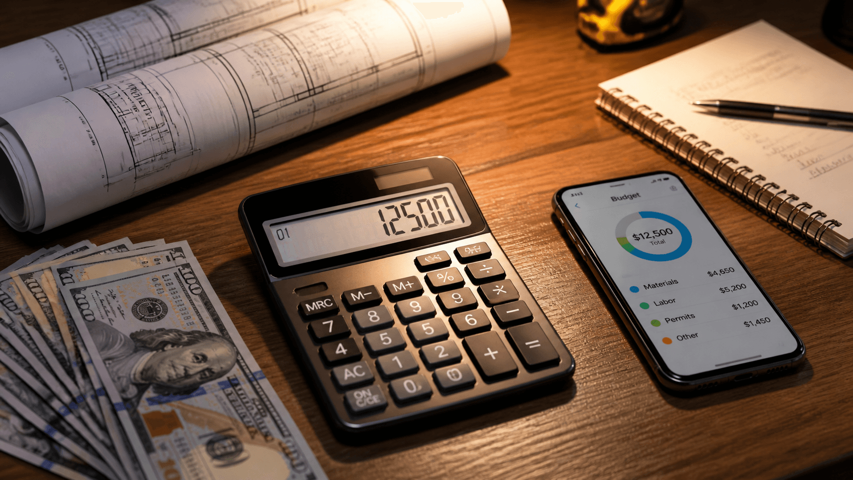 A calculator and pricing sheet showing the real cost of a custom small-business website.